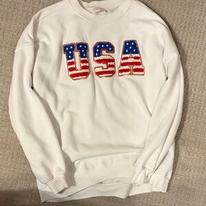 Pink Lily White USA Flag Sweatshirt